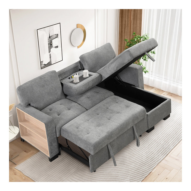 Élégant et fonctionnel chaise longue modulaire lumineuse avec support de rangement, table rabattable et chargeur USB gris