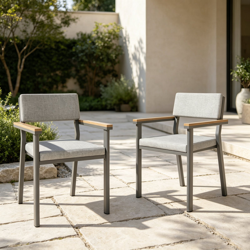 Chaises de patio (ensemble de 4), chaises d'extérieur en aluminium avec coussins épais, gris