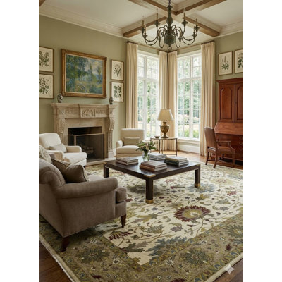 Tapis oriental crème crème à motif floral Osh Chobi 10 x 10 fait à la main Peshawar