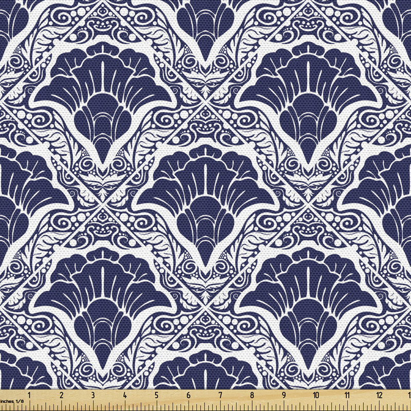 Charlyee Themed Repetitive Damask with Floral Motif in Diagonal Squares Multi-Purpose Fabric