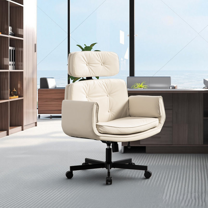 Modern High Back Swivel Office Chair With Adjustable Arms, Beige