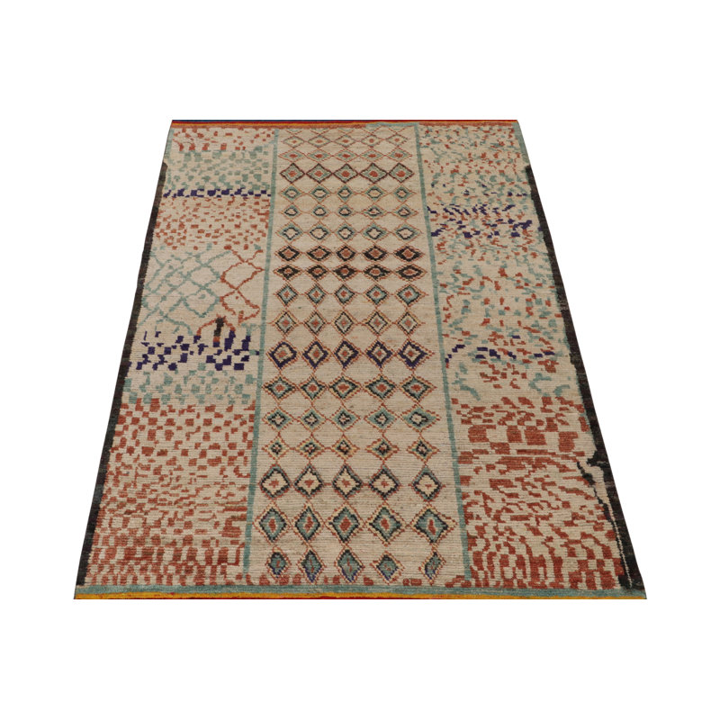 Moroccan Hand Knotted Geometric Area Rug, Rectangle 6' x 9'
