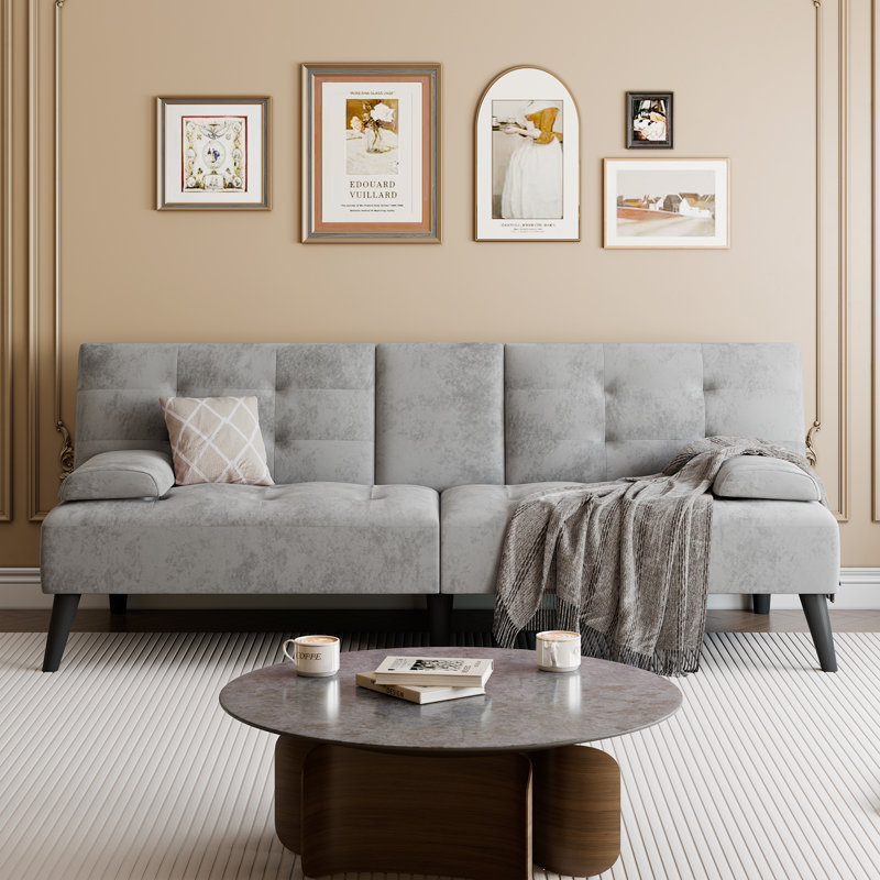 Adjustable Loveseat Sleeper With Retractable Cup Holders, Light Gray