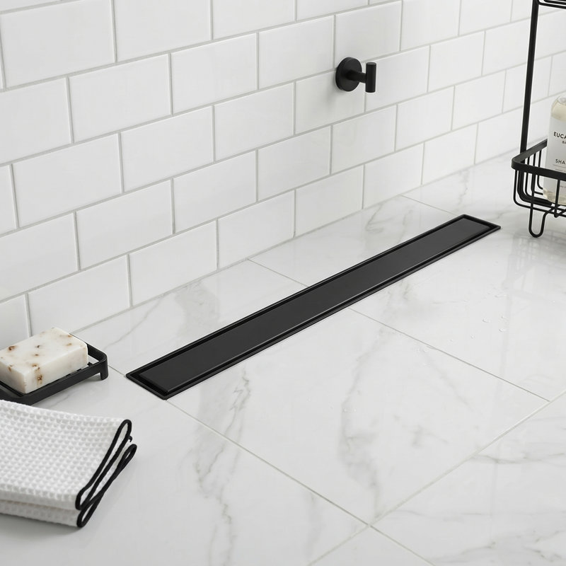 Drain de douche rectangulaire moderne avec insert 2 en 1 et couvercle plat convenant à Bahtroom, Noir mat, 27.56"