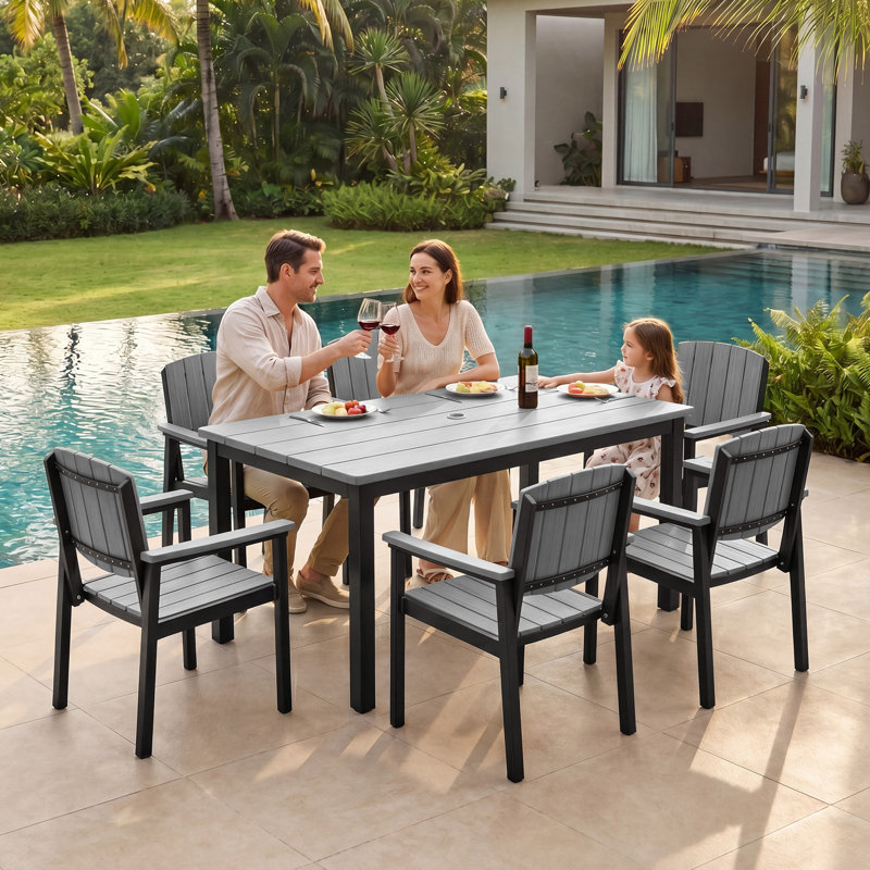Table de salle à manger d'extérieur en aluminium FHVIT pour 4 à 6 personnes, Gray