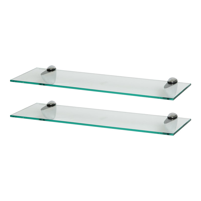 Harbour Housewares - Floating Glass Shelves with Silver Brackets - Set of 2, 0.50cm H x 60cm W x 13cm D