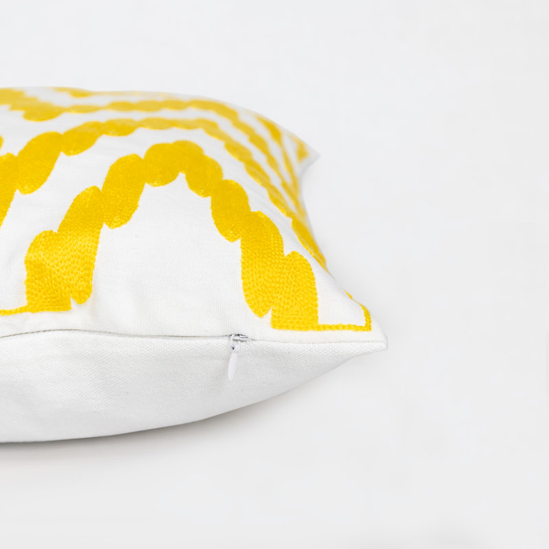 Embroidered Pillow Cover, Chevron/Zig Zag, Yellow/White