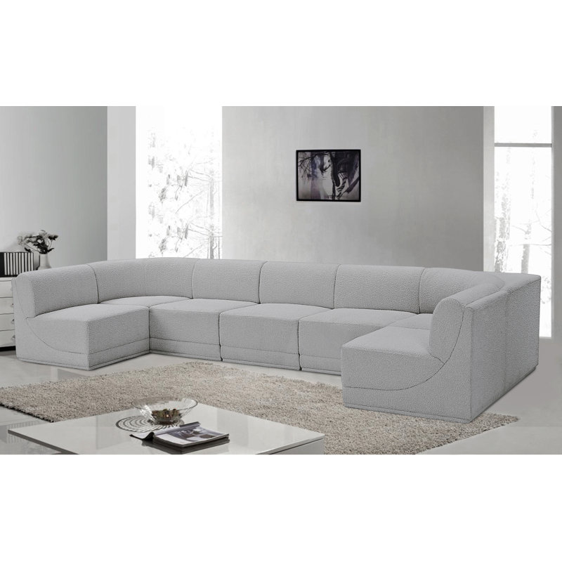 Canapé modulaire rembourré 7 pièces Ollie, Tissu gris bouclé