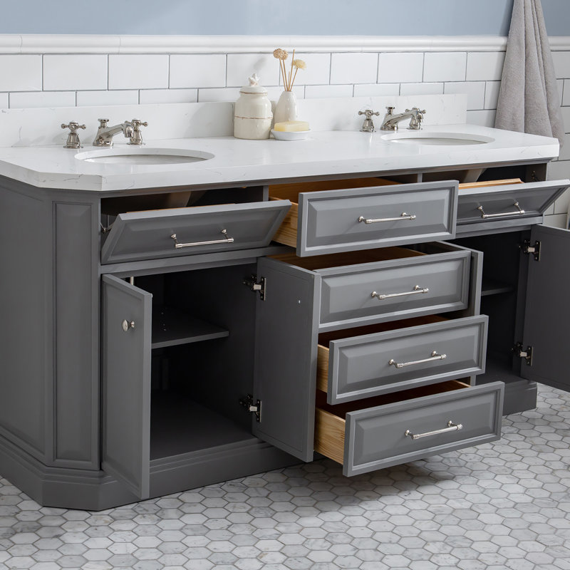 Ensemble de meuble-lavabo double 72 po Bruning, Gris cachemire, Nickel poli