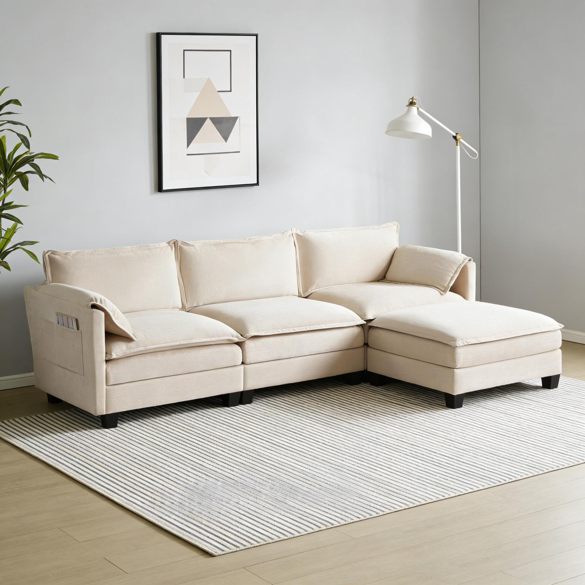 Latitude Run® L-Shaped Corduroy Modular Corner Sofa With Storage ...
