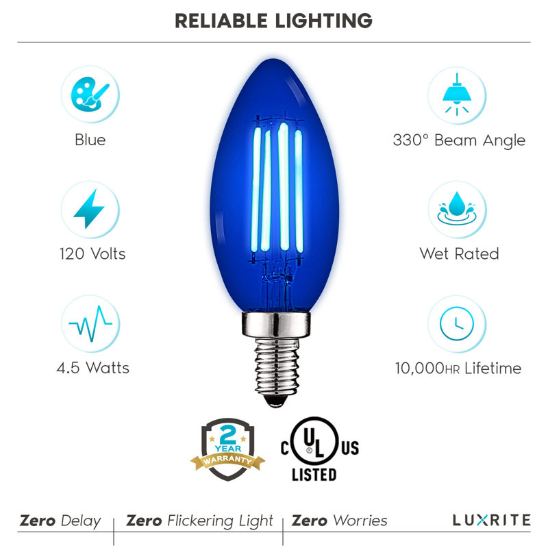 4.5 Watt (40 Watt Equivalent), B11 LED Candle Bulb, Colored Light Bulb, E12/Candelabra Base, 4