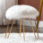 13.5" Wide Round Faux Fur Ottoman with Rose Gold Hairpin Legs for Vanity or Bedroom-402487478
