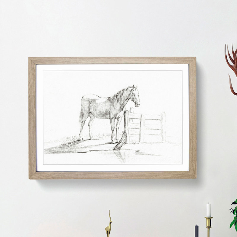 Horse by the Gate by Jean Bernard - Framed Print, Oak Framed, 27cm H x 36cm W x 2cm D