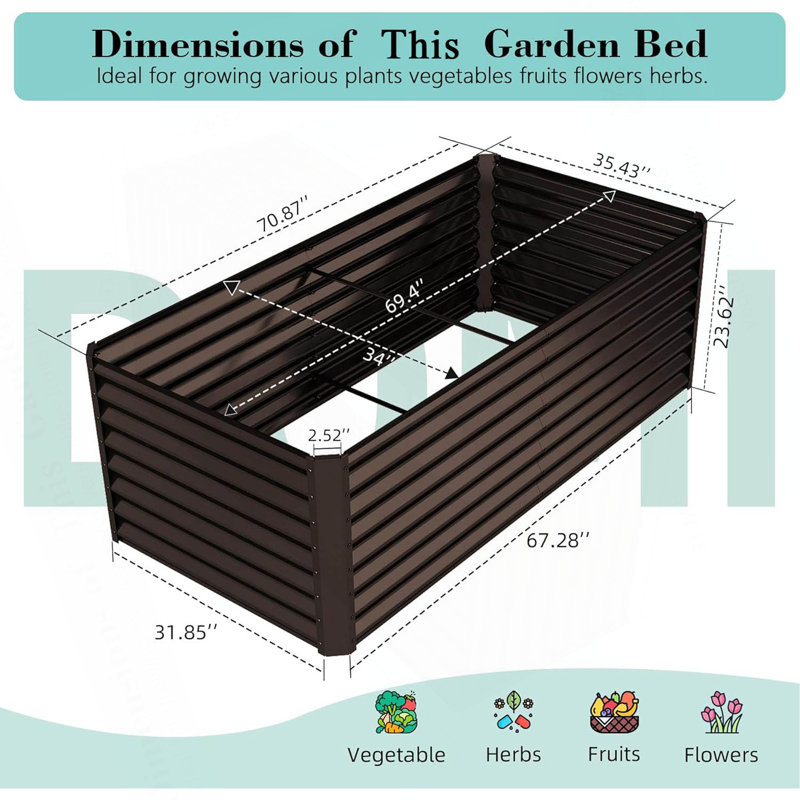 6X3x2ft Galvanized Raised Garden Bed, Outdoor Planter Garden Boxes Large Metal Planter Box For Gardening Vegetables Fruits Flower
