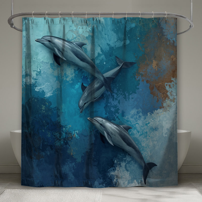 Rideaux de douche Dolphins In Ocean, 70in W x 84in H