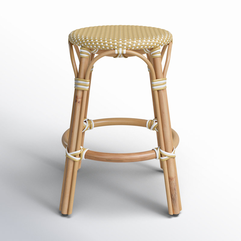 Alastair 24" Rattan Counter Stool - Yellow/White Dot/ Natural Rattan Frame, Counter Stool (24" Seat Height)