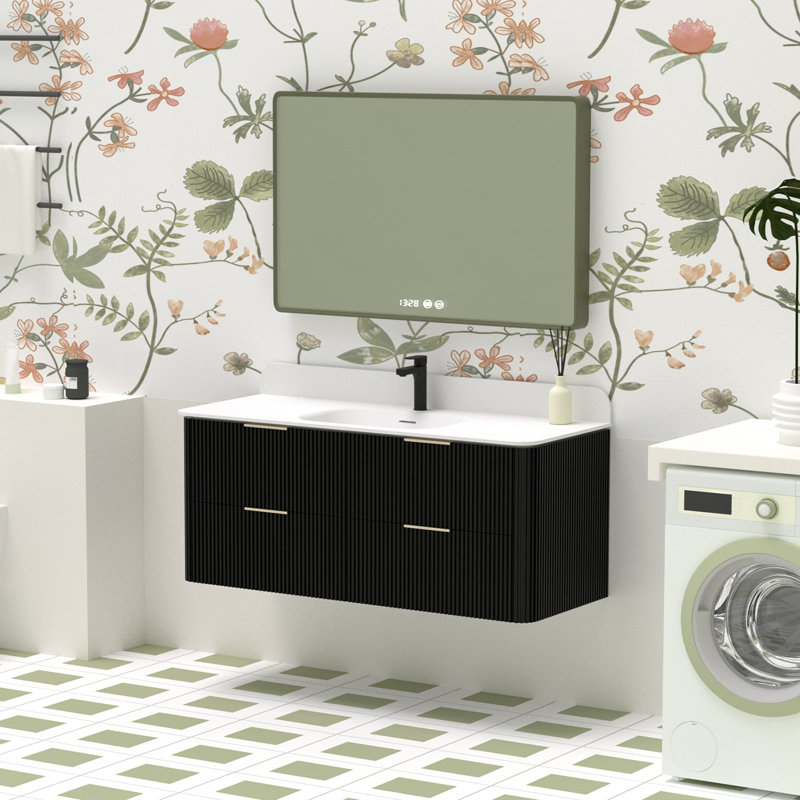 Ensemble de meuble-lavabo flottant 48 po avec lavabo simple Benford, Noir / argenté