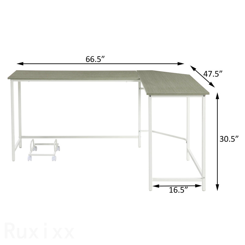 Bureau d'ordinateur en L gris et blanc