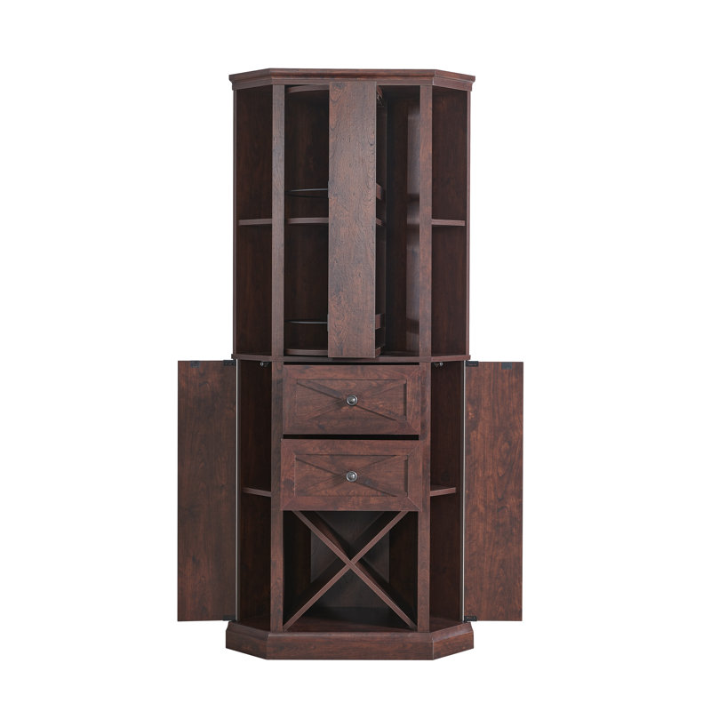 Lowenstein Rotating Lazy Susan Spinning Wine Bar Cabinet, Mahogany