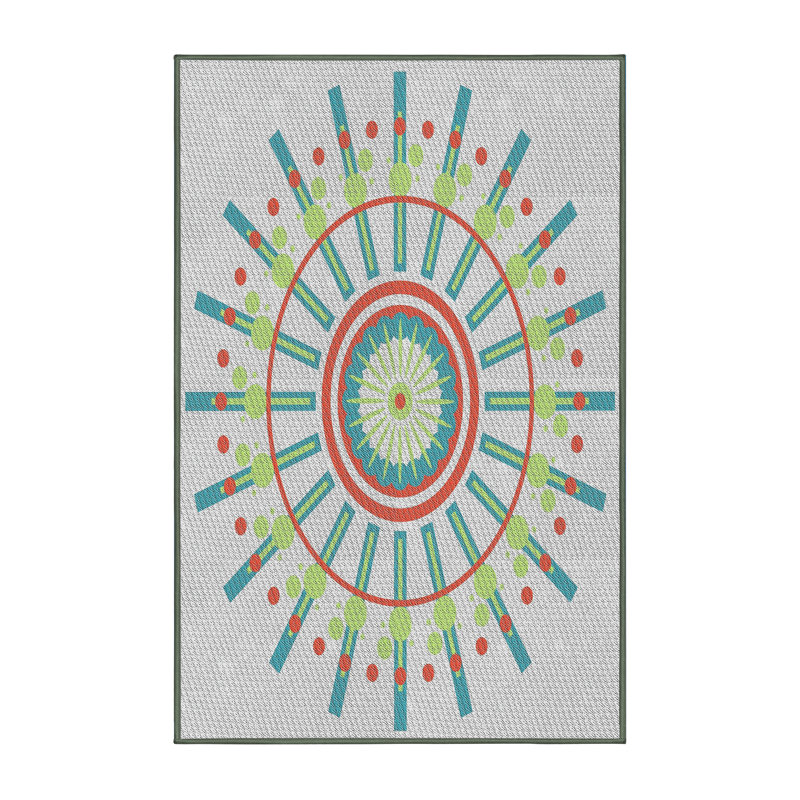 Laine tissée à la main orientale et polyester orange/gris/bleu Tapis décoratif, Rectangle 7 pi x 10 pi