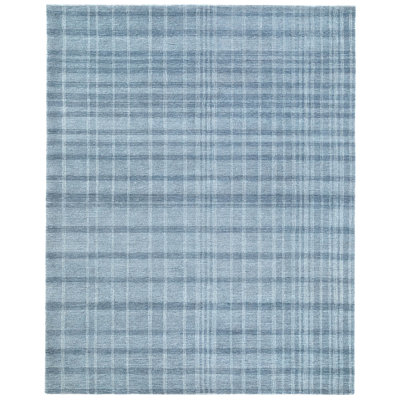 Sanura Blue Hand-Tufted Plaid Wool Rug