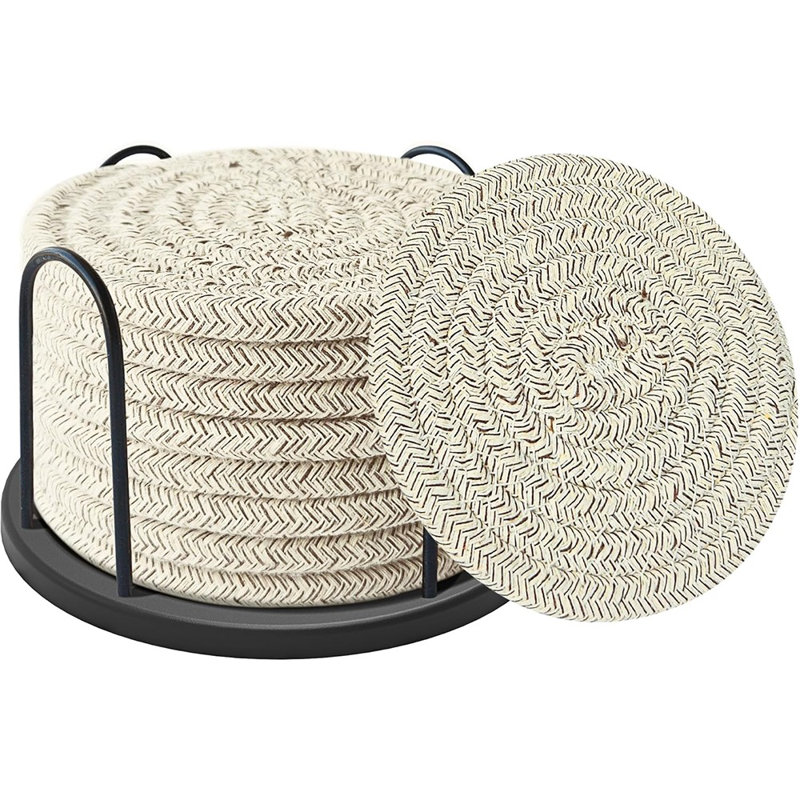 Ensemble de 8 sous-verres Coasters pour boissons, bière, café, sous-verres en coton tissé avec support, sous-verres Boho pour la décoration de la table convenant aux types de tasses
