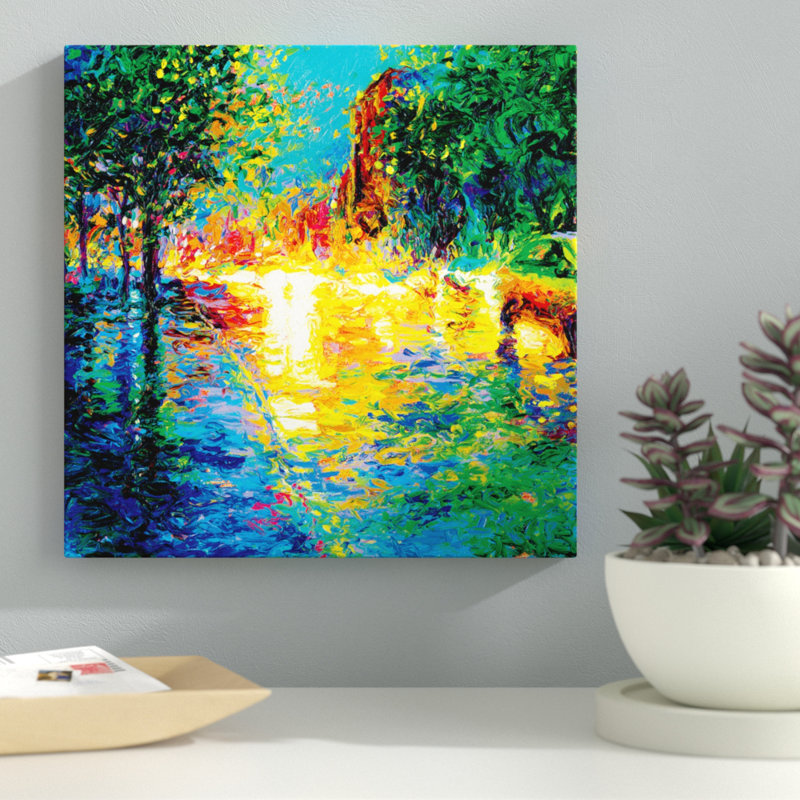 « iris scott-brooklyn », peinture sur toile tendue, H 18 po x l 18 po x P 1,5 po, Toile avec cadre noir, Pas de tapis