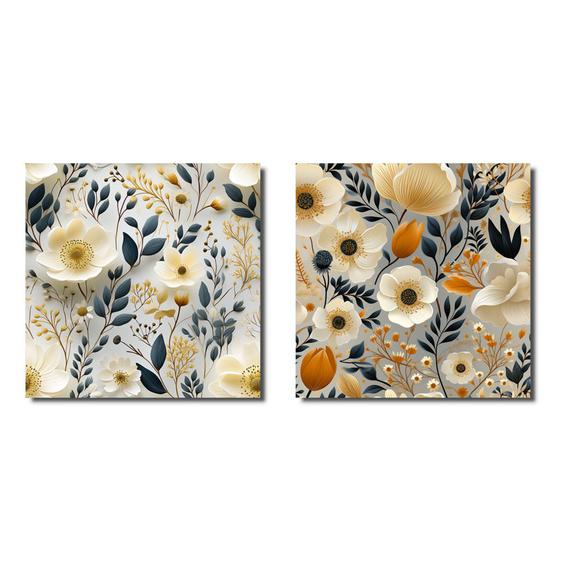 Lylia - Ensemble de 2 collages floraux carrés, Toile tendue, H 16 po x l 33 po