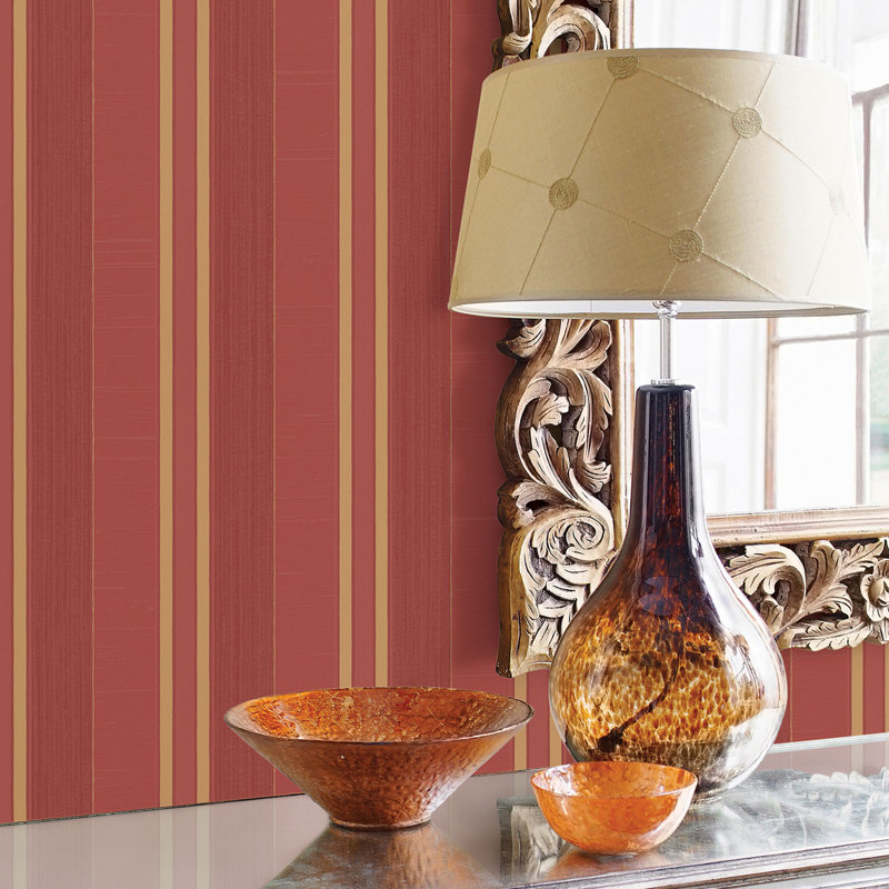 Moffitt 10m x 53cm Textured Satin Wallpaper Roll, Red/ Gold