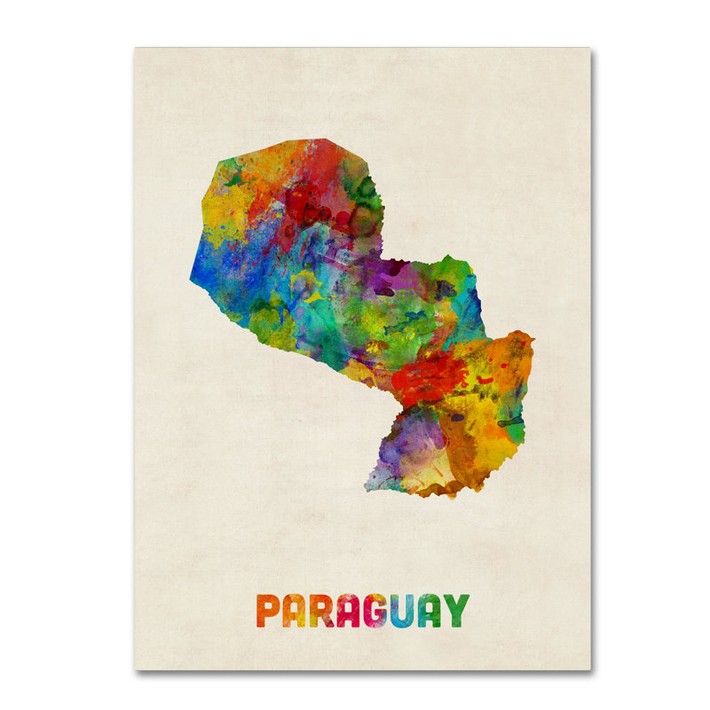 « paraguay aquarelle map », impression sur toile tendue, H 32 po x l 24 po x P 2 po