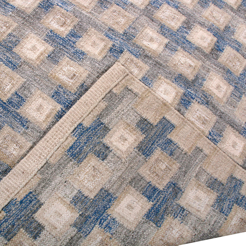 Rug & Kilim’S Scandinavian Rug In Gray And Blue Geometric Pattern, Rectangle 6' x 9'
