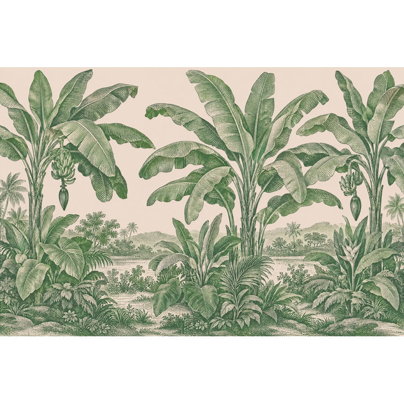 Papier peint rétro paysage jungle tropicale Toile, 100 po x 96 po, Non tissé
