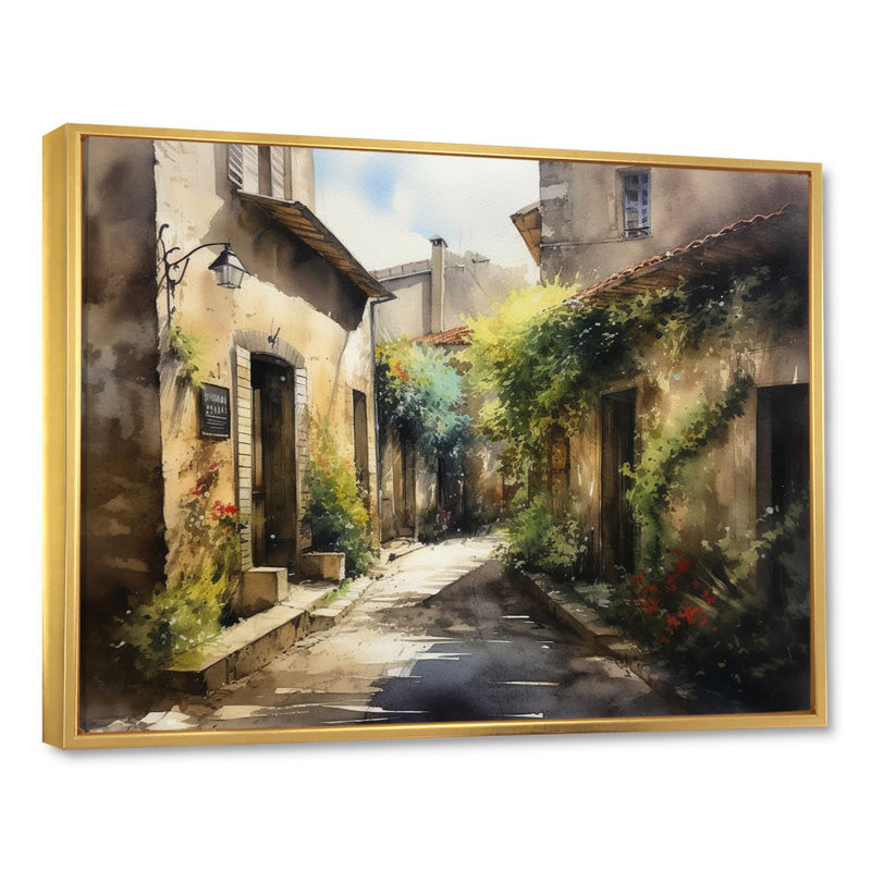 Ribana Mediterranean Village Street II sur impression sur toile, H 34 po x l 44 po x P 1,5 po, Cadre flottant doré