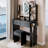 17" Round LED Mirror Vanity Table+Cushioned Stool, Equipped With 2 AC+2 USB Power Socket, Big Mirror, Touch Switch, 3 Colors, Adjustable Brightness, Large Desktop, Multi-Layer High Capacity Storage-204742014