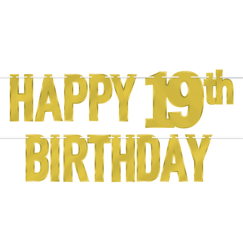 Banderole Foil Happy Birthday, 19, Or