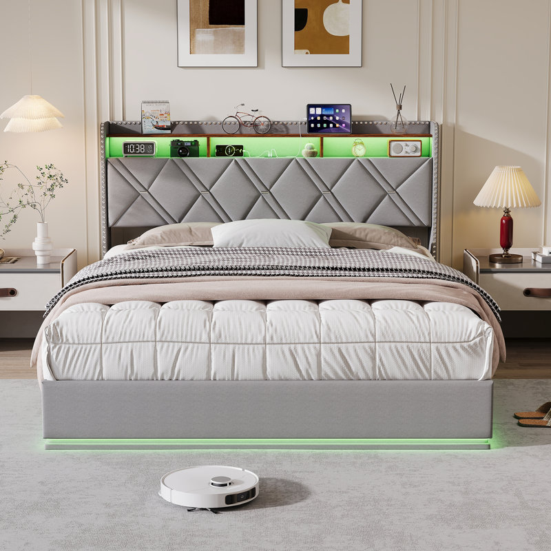 Lift Up Storage Bed Frame, European Double (140 x 200 cm), Grey