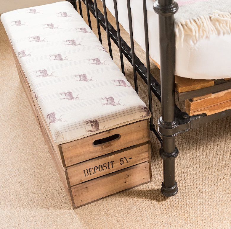 Alvarez Linen Blend Upholstered Storage Bench, Red Stripe Stag
