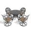 Ensemble de salle à manger 5 pièces en aluminium coulé résistant aux intempéries, comprenant 4 chaises pivotantes et une table ronde de 39,37 po avec structure noire