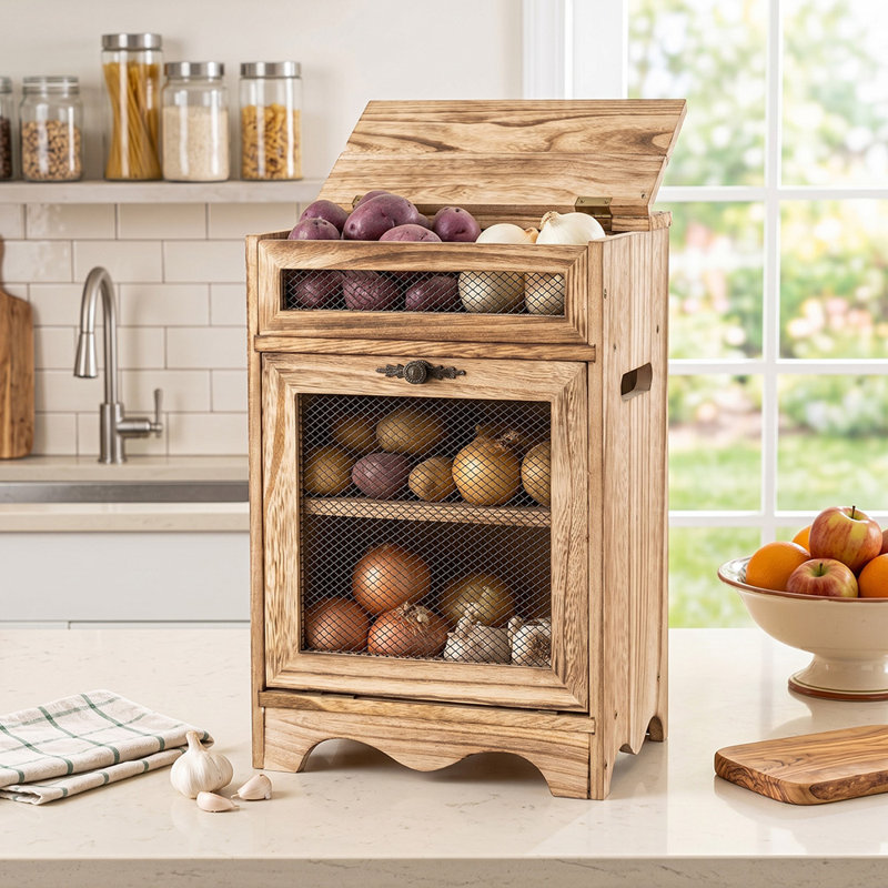 Armoire à légumes en bois, support de rangement pour pommes de terre et oignons, organisateur de comptoir de cuisine