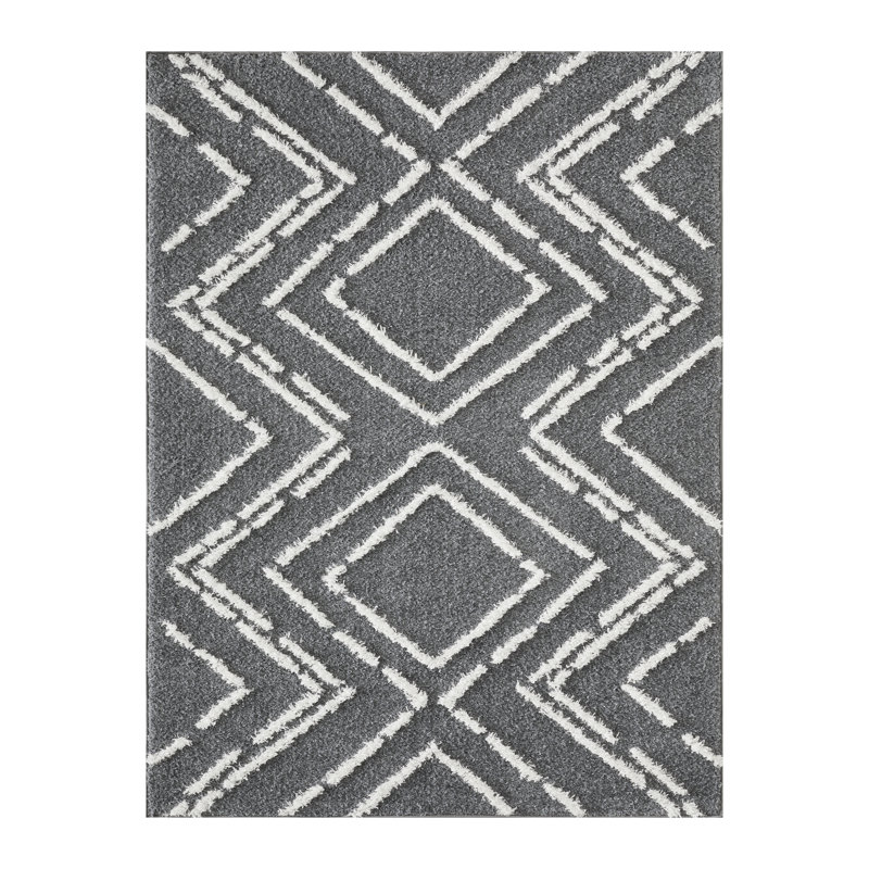 Tapis d'intérieur bleu en polyester tissé à la machine Eliot, Rectangle 4 pi x 6 pi