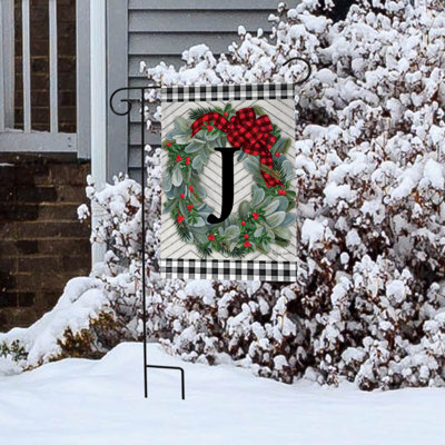 Winter Wreath Monogram Letter J Garden Flag