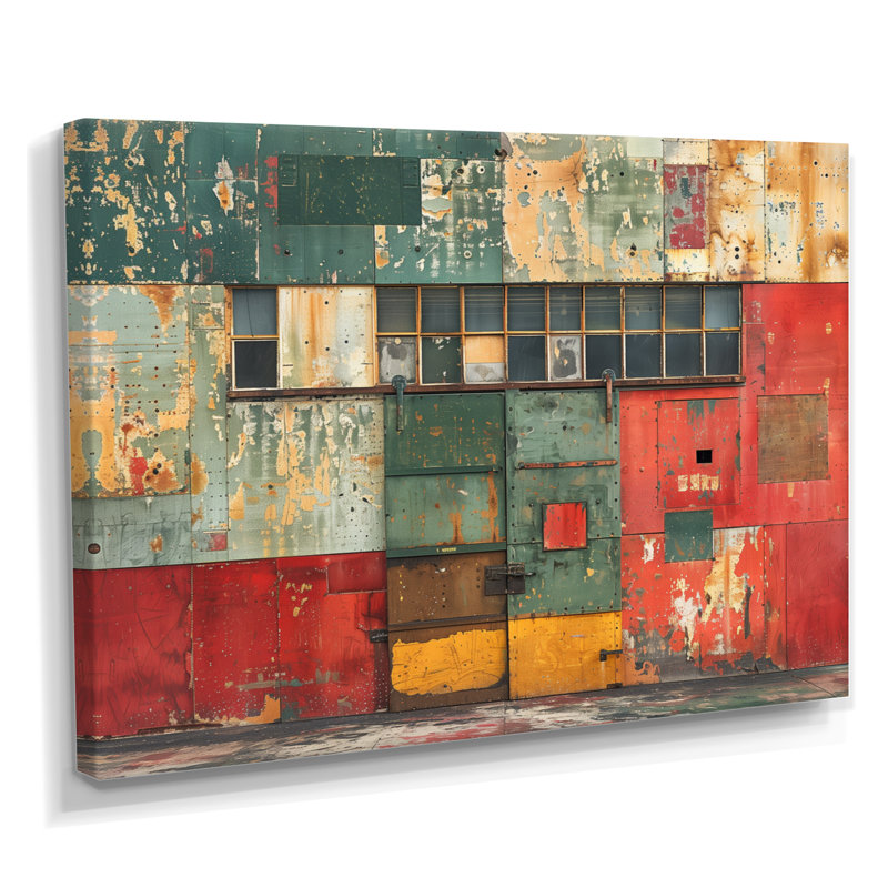 Jaune, rouge, Logistique, paysage, entrepôts, entrepôts, décoration murale, H 30 po x l 40 po, Toile tendue