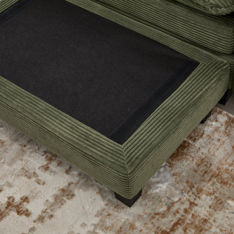 Chaise simple rembourrée carrée en velours côtelé avec repose-pieds, pièces modulaires pour canapé modulaire, Green