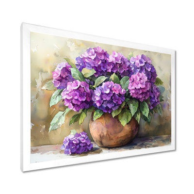 Hortensias dans un vase rustique - hydrangées, art mural