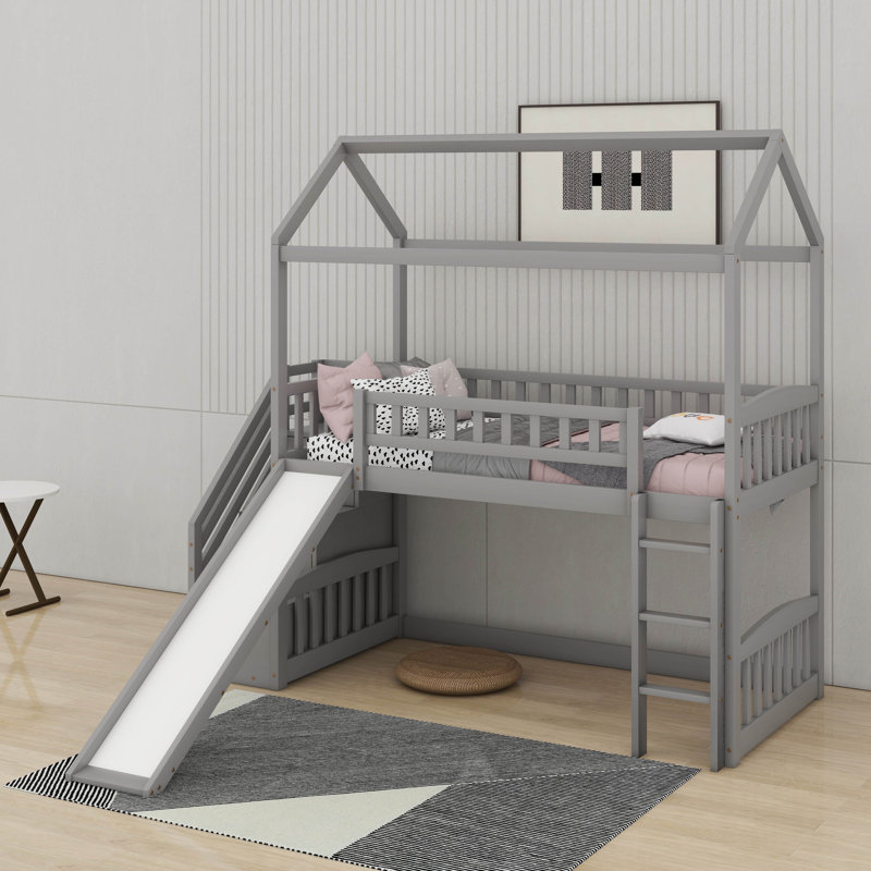 Lit mezzanine simple avec glissade, Gris