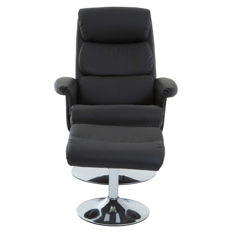 Leather Effect Reclining Chair And Footstool, Black