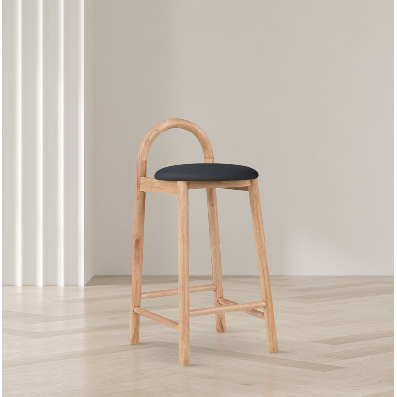 Tabouret de bar 27 po Calvin, Cuir végétalien noir, Naturel