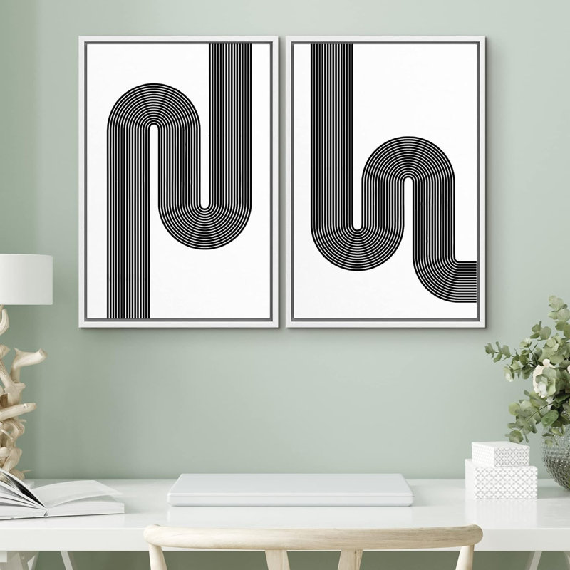 "Noir, blanc, vague géométrique, collage, formes abstraites, images murales, art moderne, décor minimaliste nordique", 2 pièces