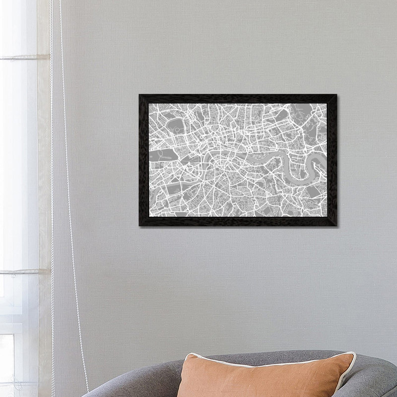 London Map V by Michael Tompsett - Print on Canvas, Black Framed, 101.6 cm H x 66.04 cm W