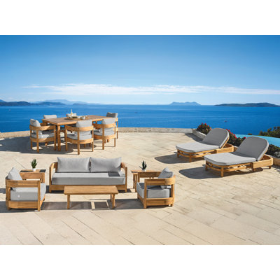 Everlee Outdoor 15pc Outdoor Estate Collection, Sunbrella Canvas Granite & Natural FSC Teak